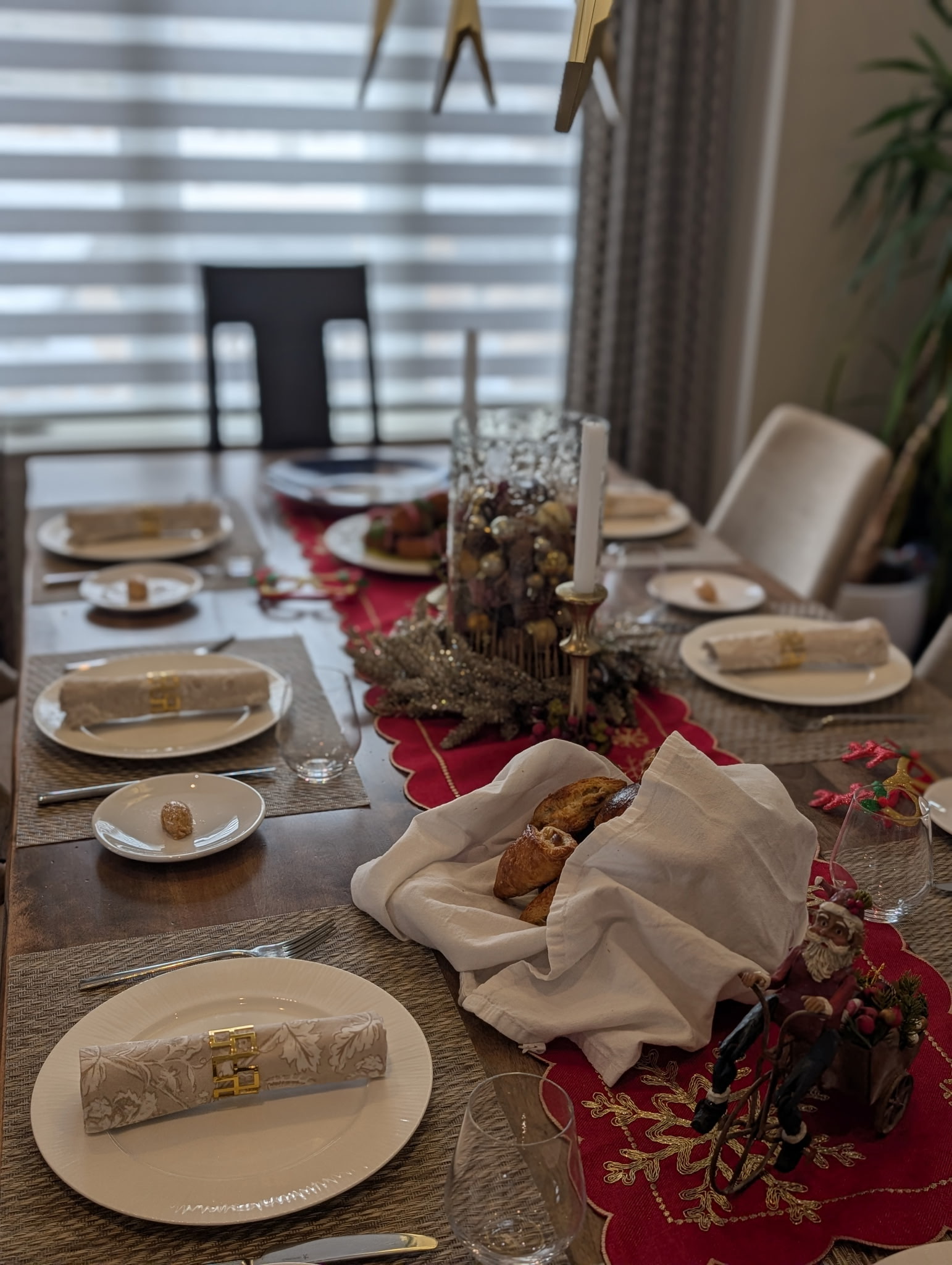 Elegant holiday table setting with festive decorations